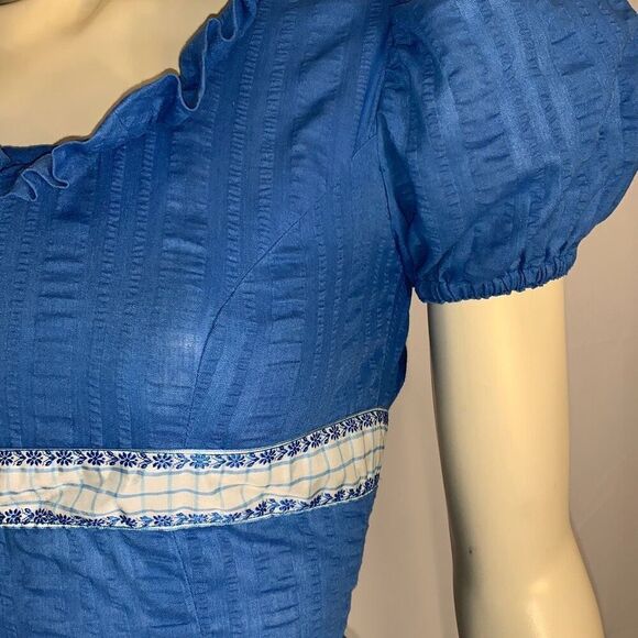 Vintage Blue Regency Handmade Puff Sleeve Empire Waist Maxi Dress Size XS - Picture 4 of 16